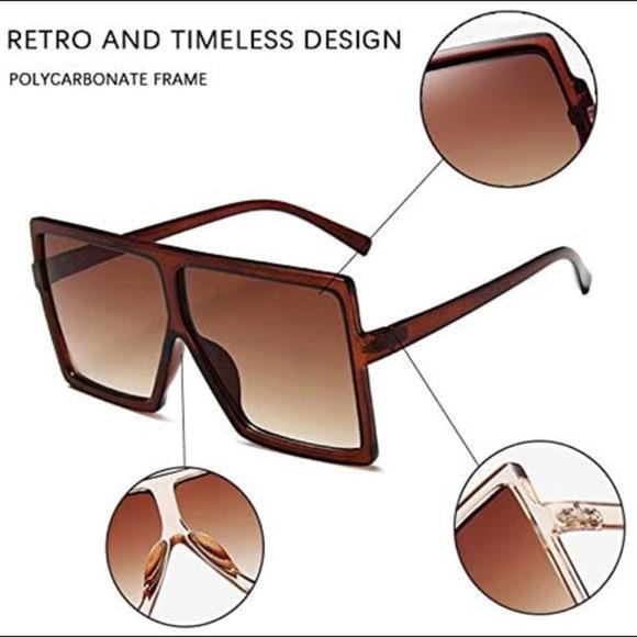 Squared Oversized Sunglasses,Fashion Stylish Flat Top Design Big Shades UV main image 7